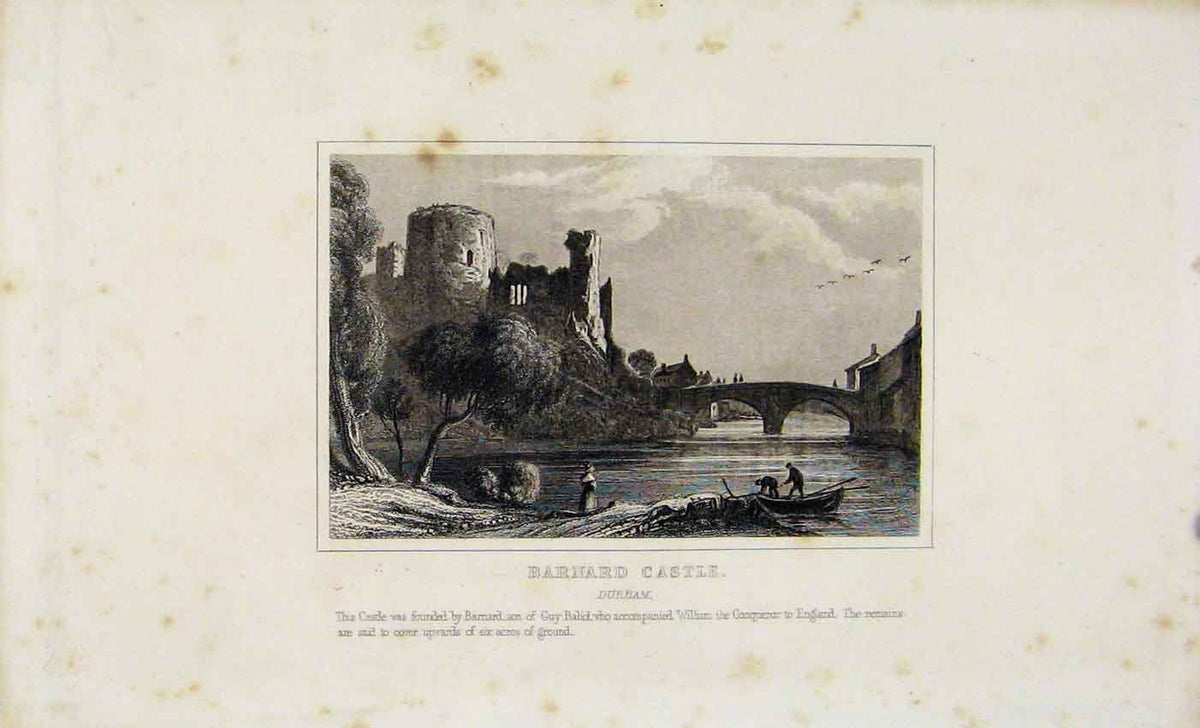 Original Old Antique Print Dugdale C1845 Barnard Castle Dyrham Art Victorian