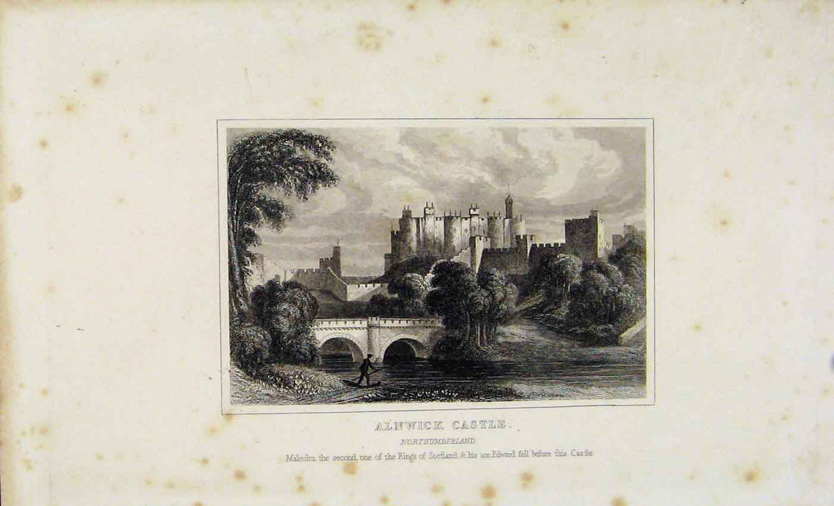 Original Old Antique Print Dugdale C1845 Alnwick Csatle Engalnd Art Victorian