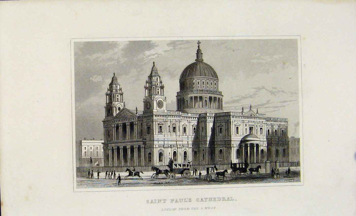 Original Old Antique Print Dugdale C1845 Saint Pals Cathedral London Victorian
