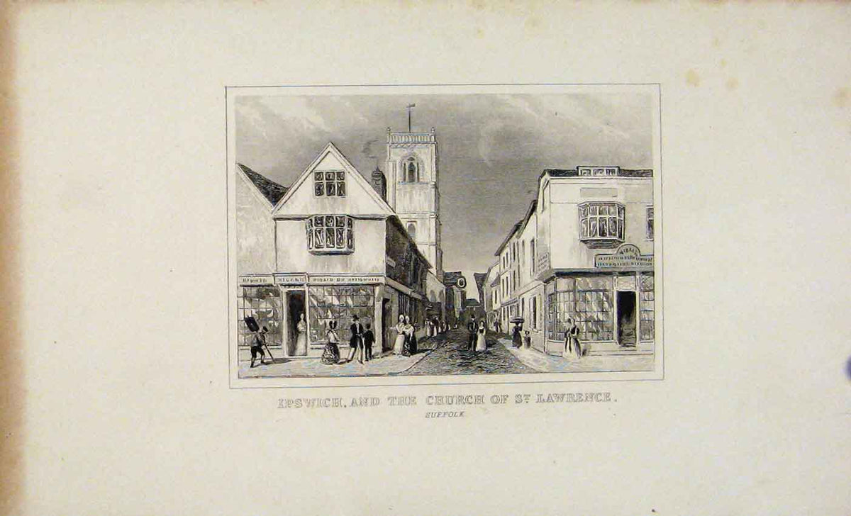 Original Old Antique Print Dugdale C1845 Ipswich The Church St Lawrence 19th