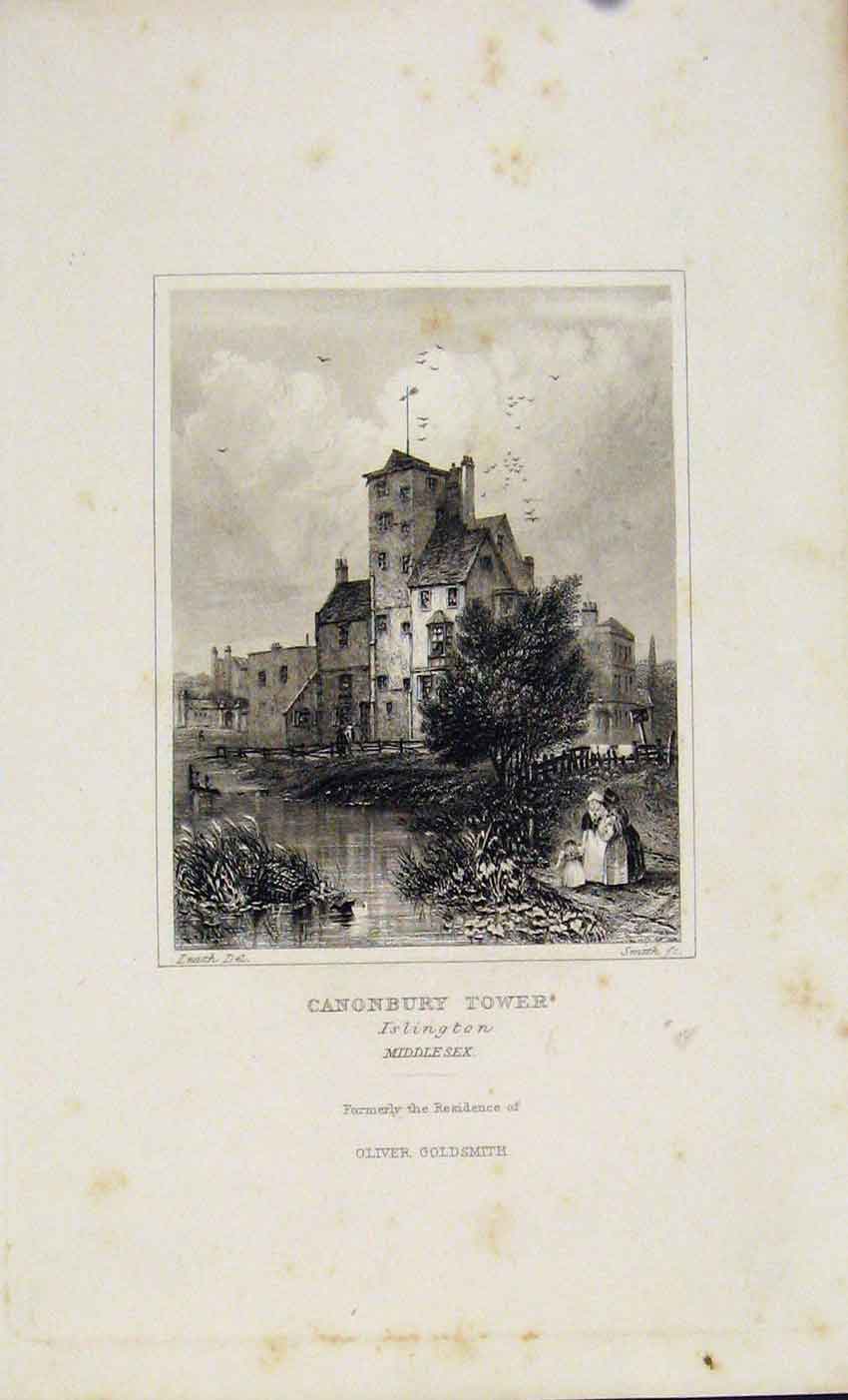 Original Old Antique Print Dugdale C1845 Canonbury Tower Islington Victorian