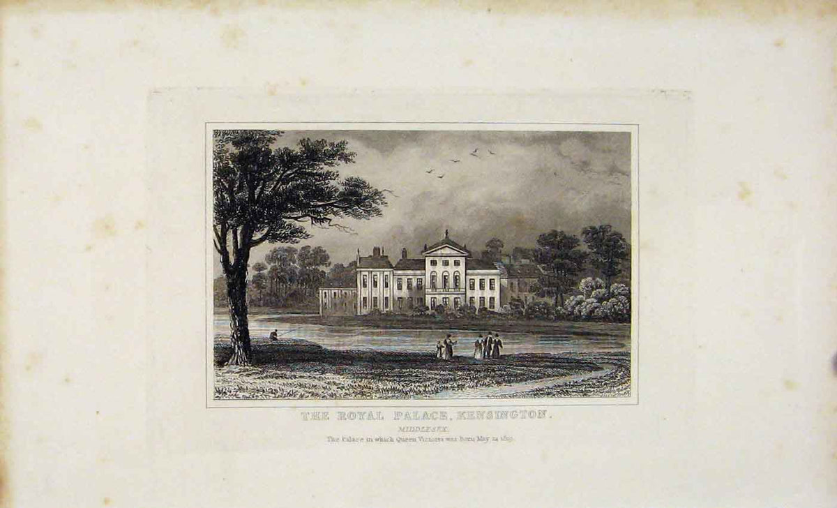 Original Old Antique Print Dugdale C1845 Royal Palce Kensington London Victorian