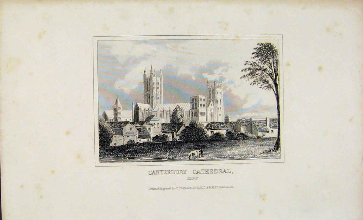 Original Old Antique Print Dugdale C1845 Canterbury Cathedral Kent Victorian