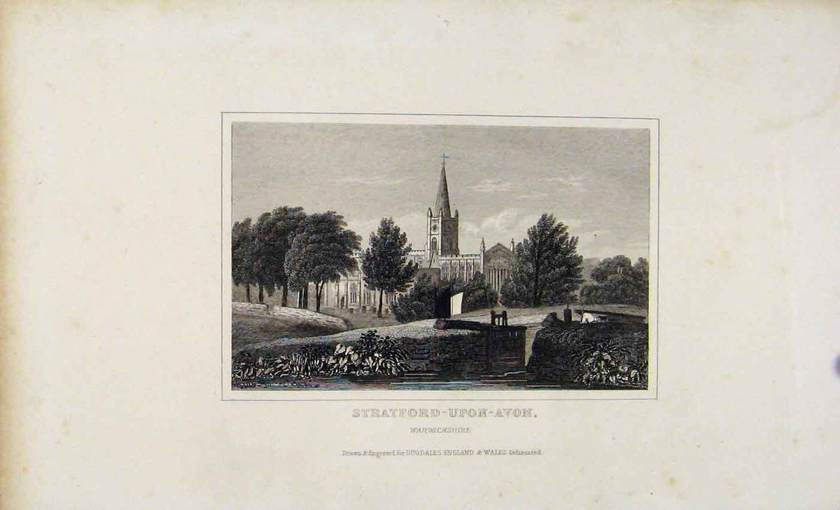 Original Old Antique Print Dugdale C1845 Strattford Upon Avon Warwick Victorian