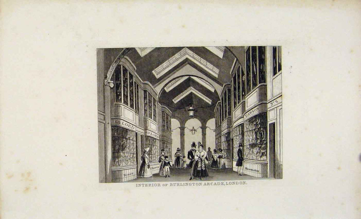 Original Old Antique Print Dugdale C1845 Burlington Arcade London 19th