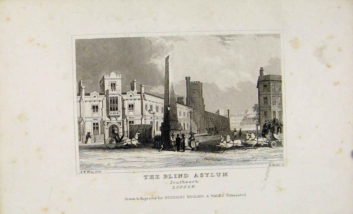 Original Old Antique Print Dugdale C1845 The Blind Asylum Southwark Victorian