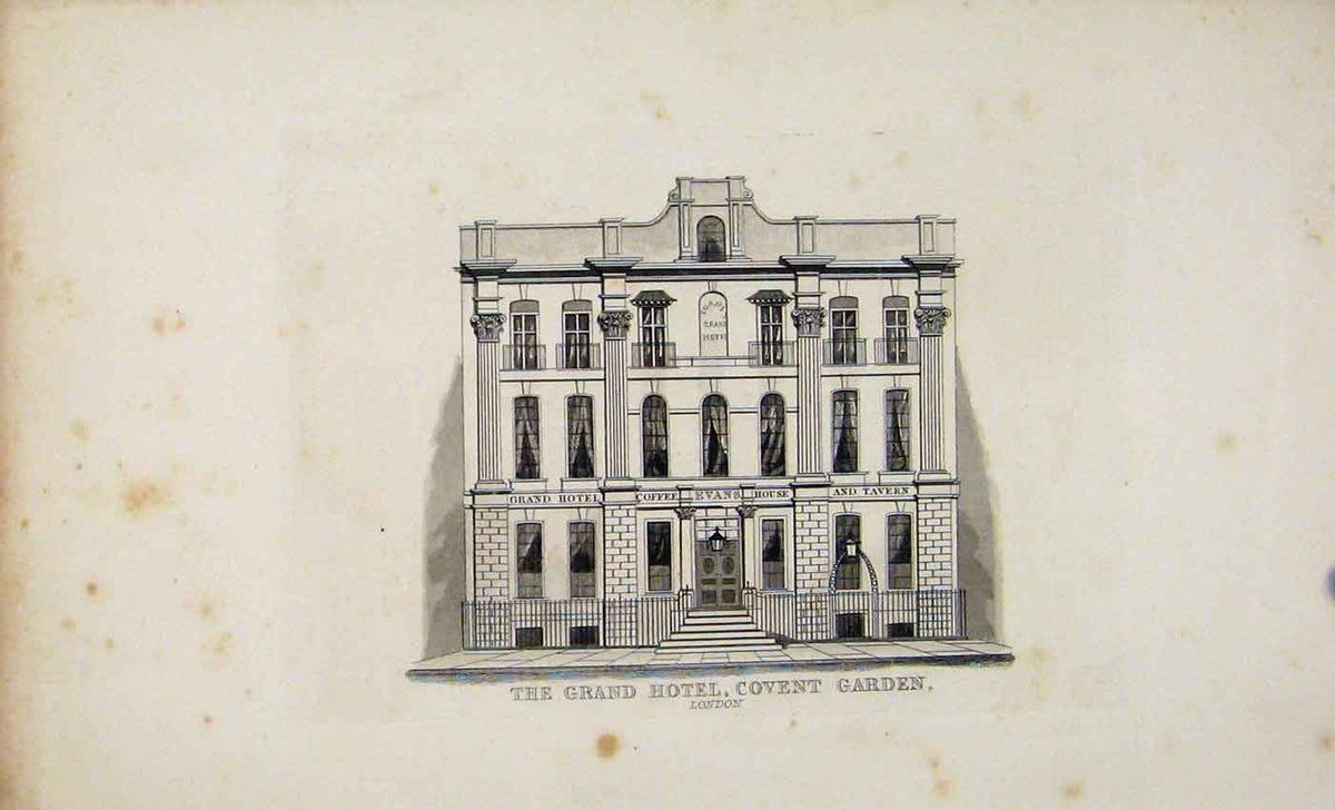 Original Old Antique Print Dugdale C1845 Grand Hotel Covent Garden Londo 19th