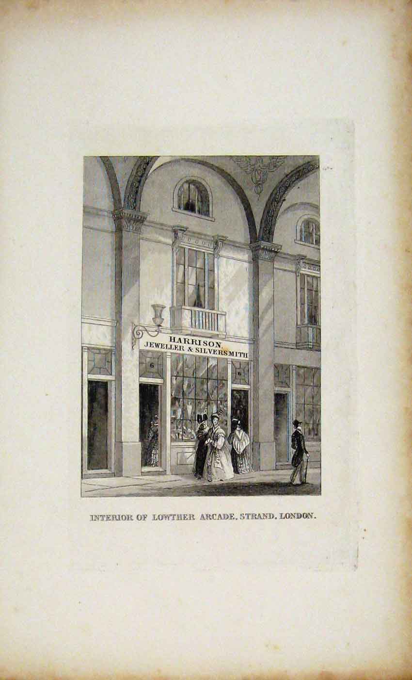 Original Old Antique Print Dugdale C1845 Lowther Arcade Strand London Victorian