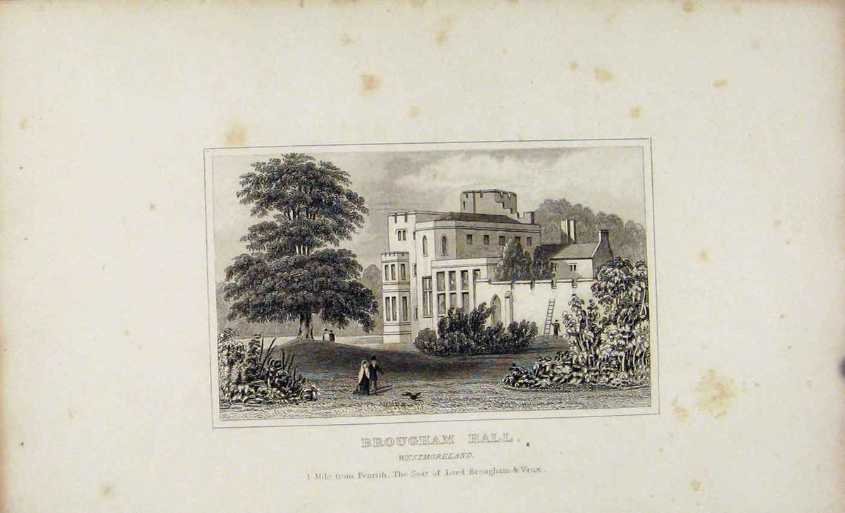 Original Old Antique Print Dugdale C1845 Brougham Hall Westmoreland Victorian