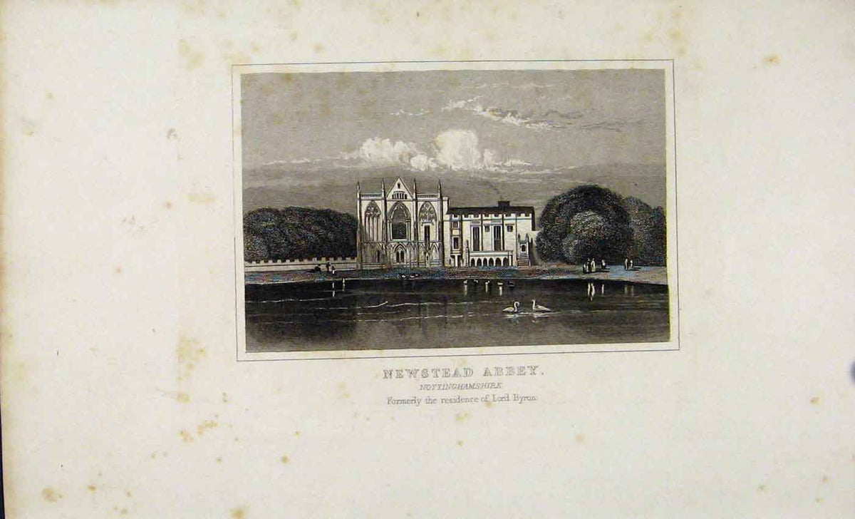 Original Old Antique Print C1845 Dugal Newstead Abbey Nottinghamshire England
