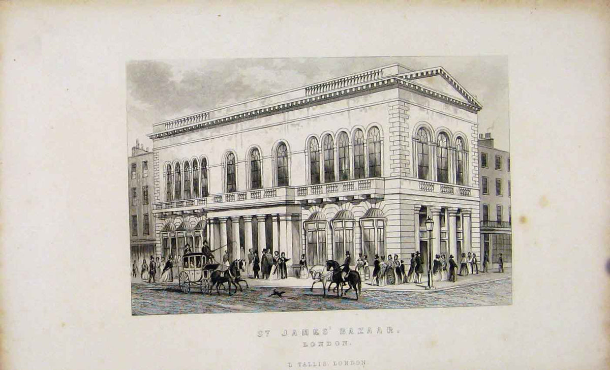 Original Old Antique Print C1845 Dugdale St James Bazaar London Engraved Plate
