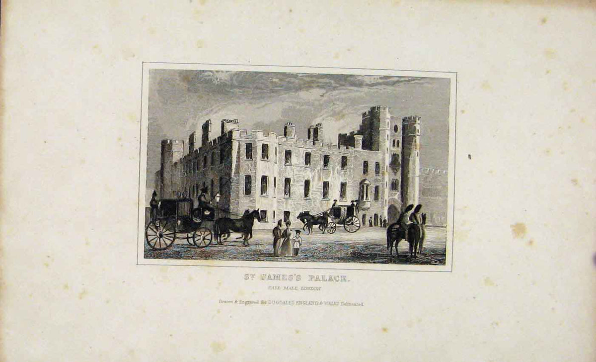 Old Antique Print Dugdale C1845 St James Palace London Engraved Plate Art 19th