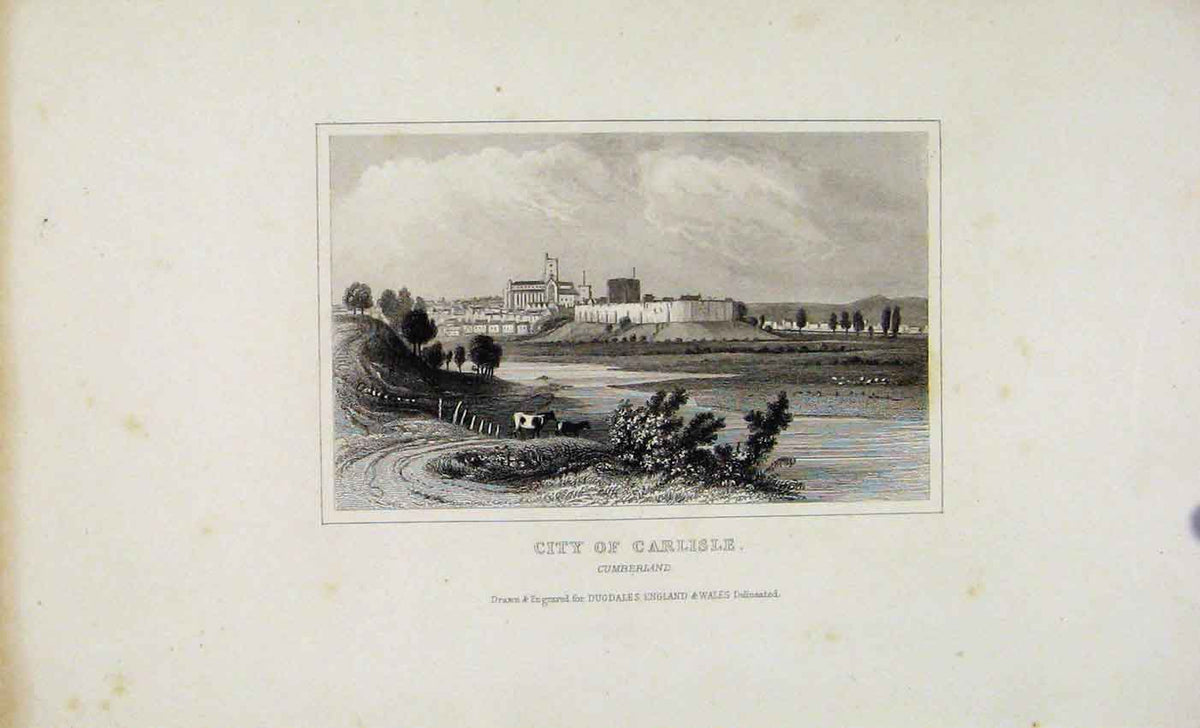 Original Old Antique Print C1845 Dugdale City Carlisele Cumberland Victorian