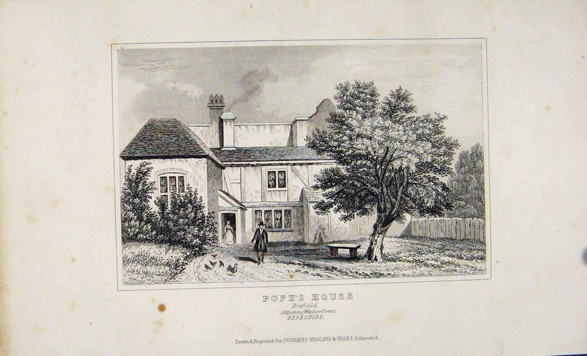 Original Old Antique Print C1845 Dugdale Popes House Binfield Berkshire 19th