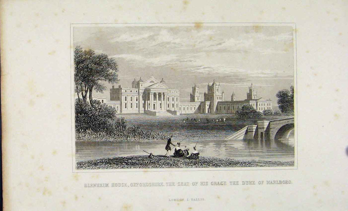 Original Old Antique Print Blenheim House Oxfordshire Dugdale C1845 Art 19th