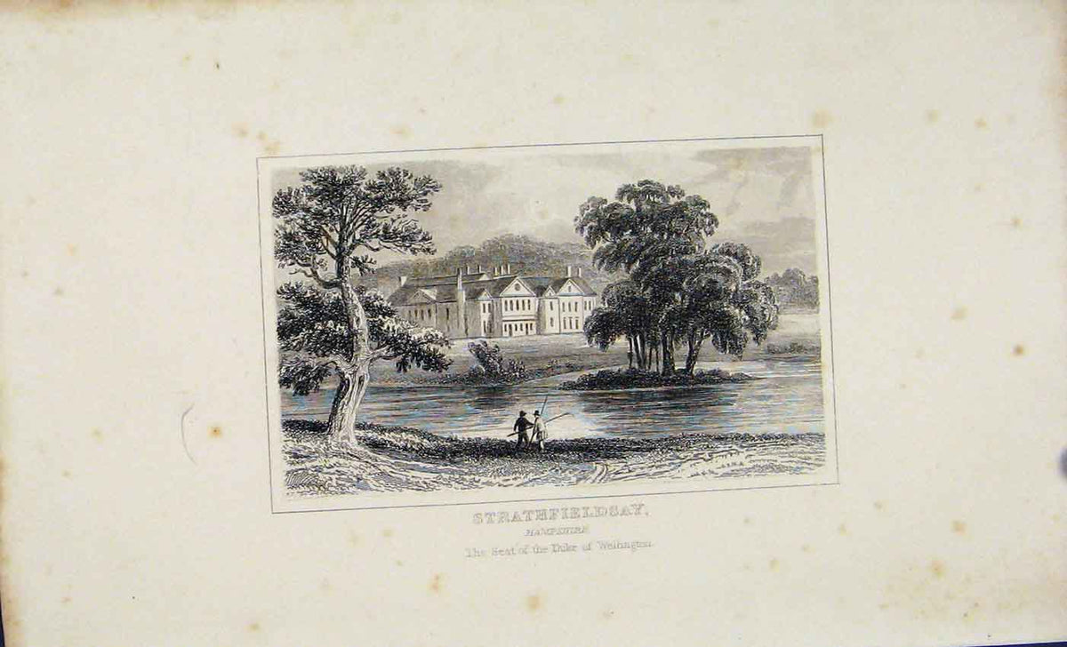 Original Old Antique Print Strathfieldsay Hampshire Dugdale C1845 19th