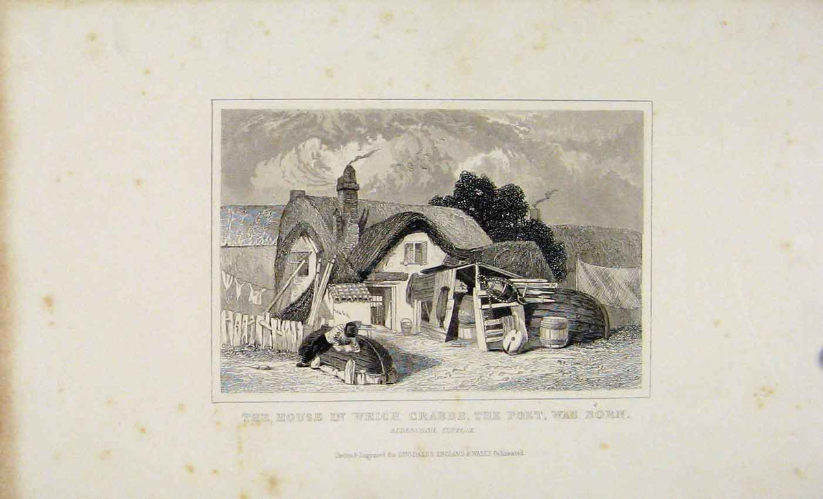 Original Old Antique Print C1845 Dugdale House Which Crabbe The Poet Was Born