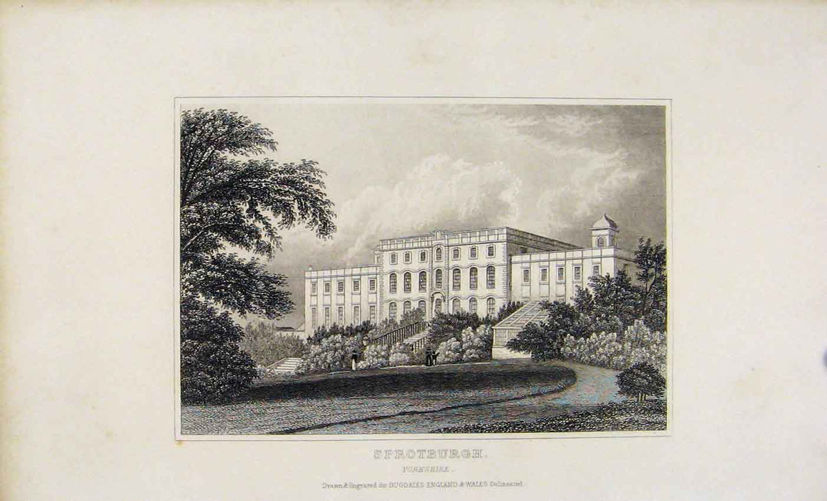 Original Old Antique Print C1845 Dugdale Sprotburgh Yorkshire 19th