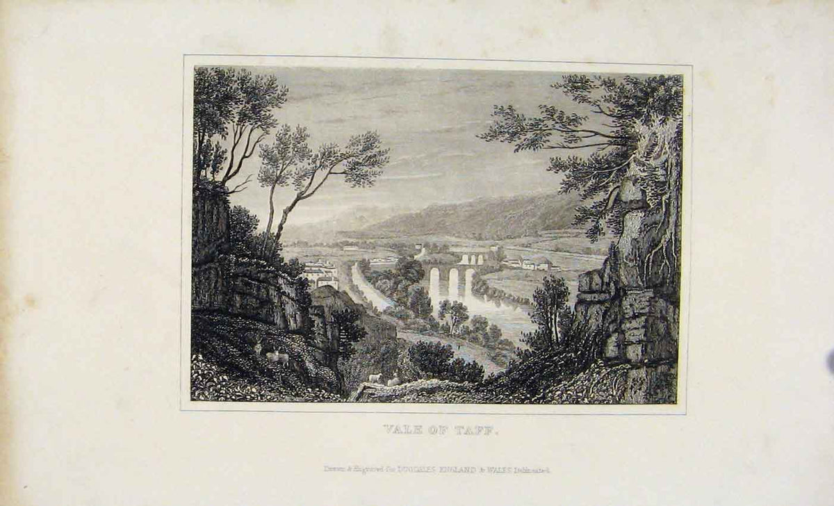 Original Old Antique Print C1845 Dugdale Vale Taff England Art 19th