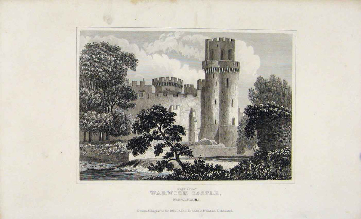 Original Old Antique Print C1845 Warwick Castle Warwickshire Dugdale Victorian