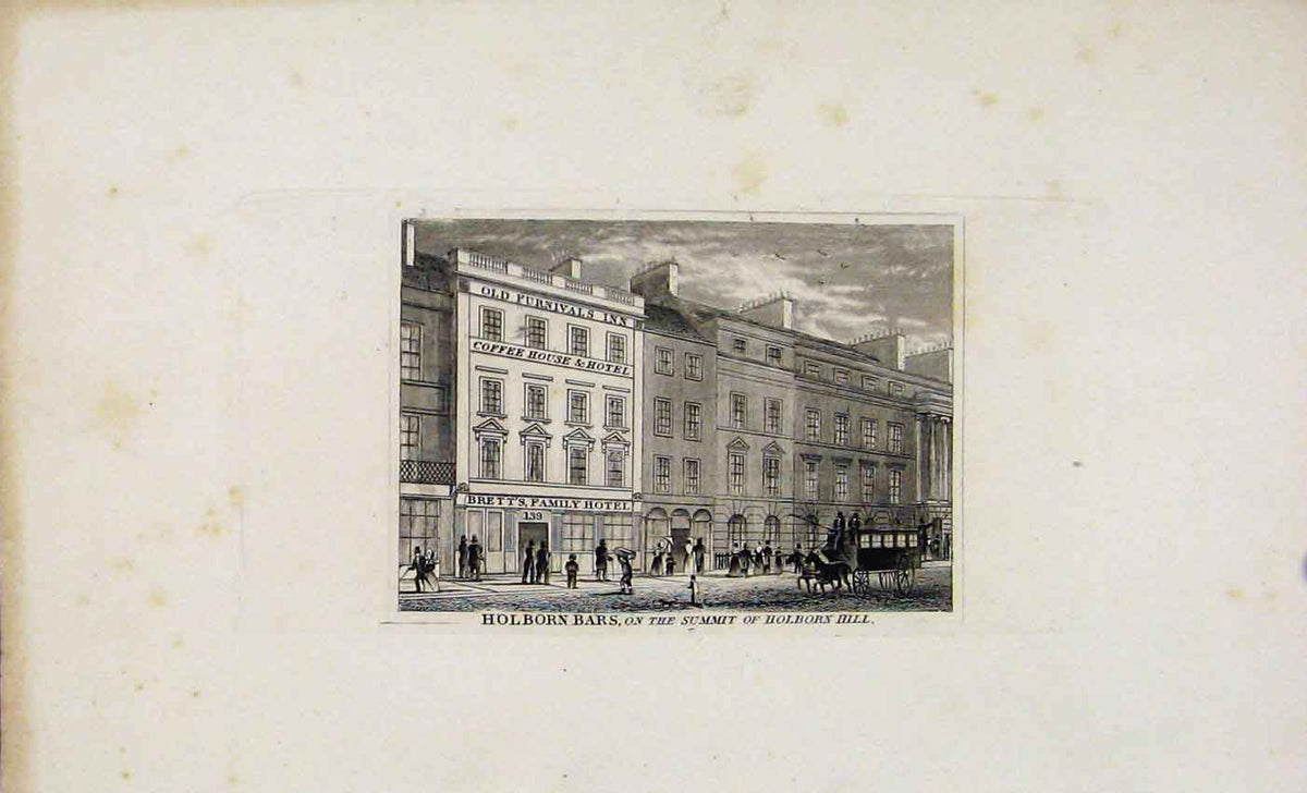 Original Old Antique Print C1845 Dugdale Holborn Bars Summit Holborn Hill 19th