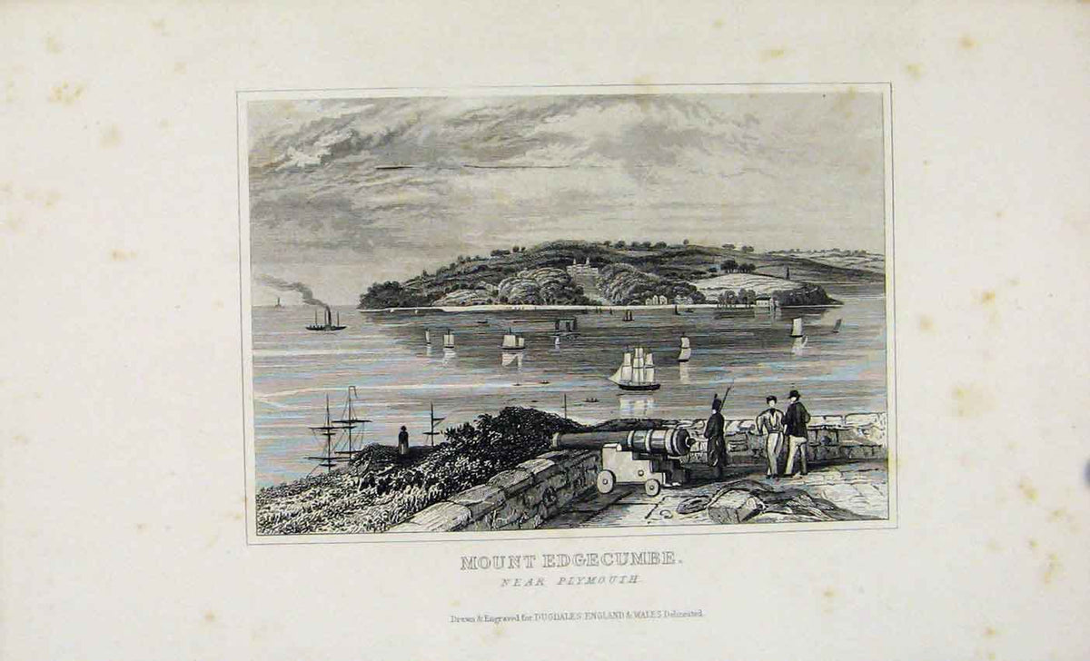 Original Old Antique Print Mount Edgecumbe Plymouth C1845 Dugdale 19th