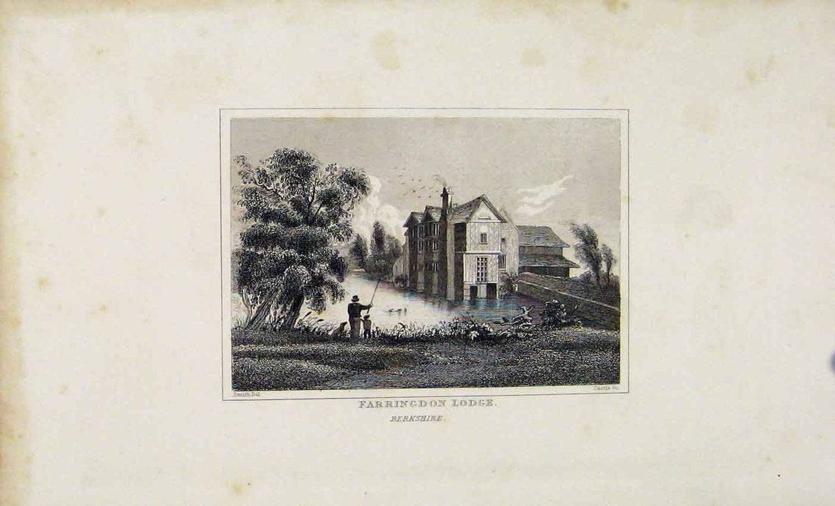 Original Old Antique Print Farringdon Lodge Berkshire C1845 Dugdale Victorian