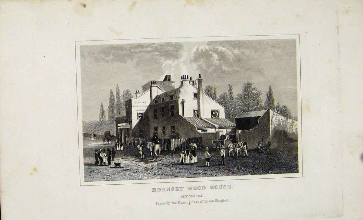 Original Old Antique Print C1845 Dugdale Hornset Wood House Middlesex England