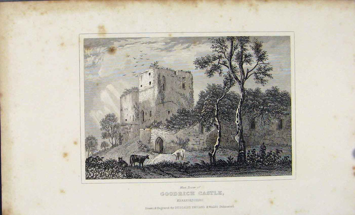 Original Old Antique Print Dugdale C1845 Goodrich Castle Herefordshire England