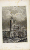 Original Old Antique Print C1845 Dugdale Dunstable Priory Church Bedford 19th