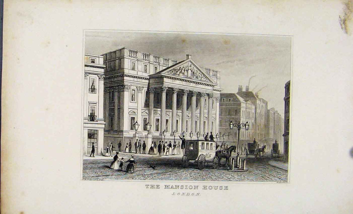 Original Old Antique Print C1845 Dugdale The Mansion House London England 19th
