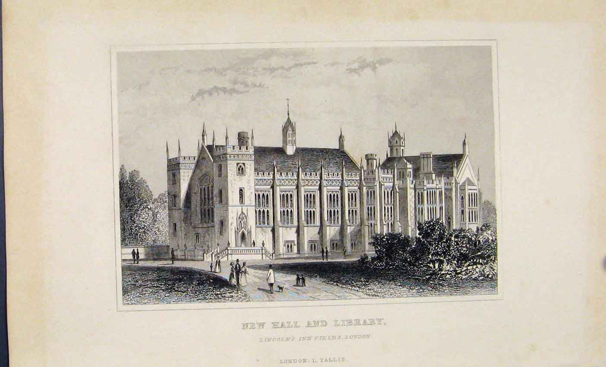 Antique Old Print Ref.145 C1845 New Hall Library Lincolns Inn Fields London