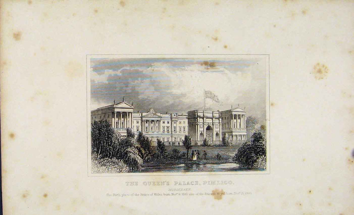 Original Old Antique Print Queens Palace Pimlico Dugdale C1845 Engla Victorian