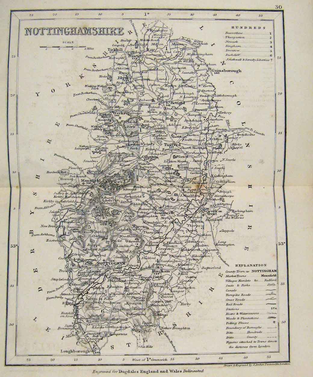 Original Old Antique Print Dugdale C1840 Map England Monmouthshire Victorian