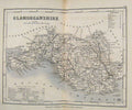 Original Old Antique Print Dugdale C1840 Mapglamorganshire England Victorian