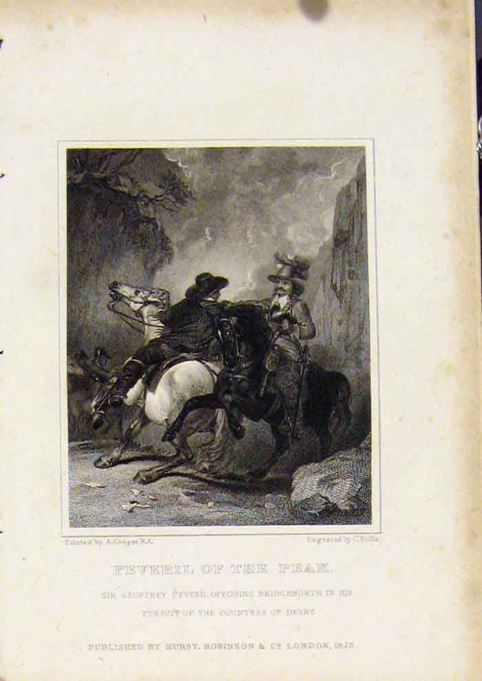 Original Old Antique Print From Waverly Novels By Walter Scott Peveril The Peak