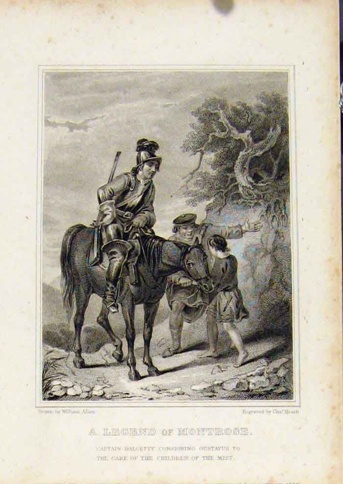 Original Old Antique Print From Waverly Novels By Walter Scott Legend Montrose