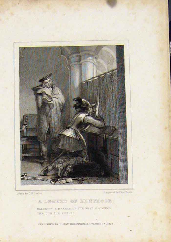 Original Old Antique Print From Waverly Novels By Walter Scottlegend Montrose