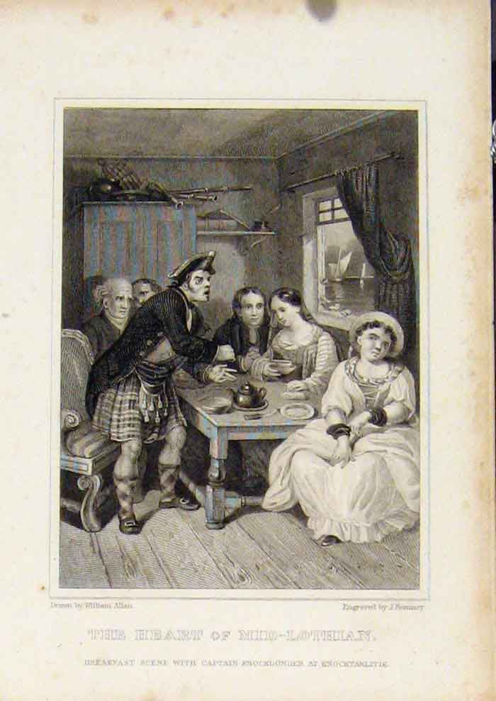 Antique Old Print From Waverly Novels By Walter Scott The Heart Mid Lothian