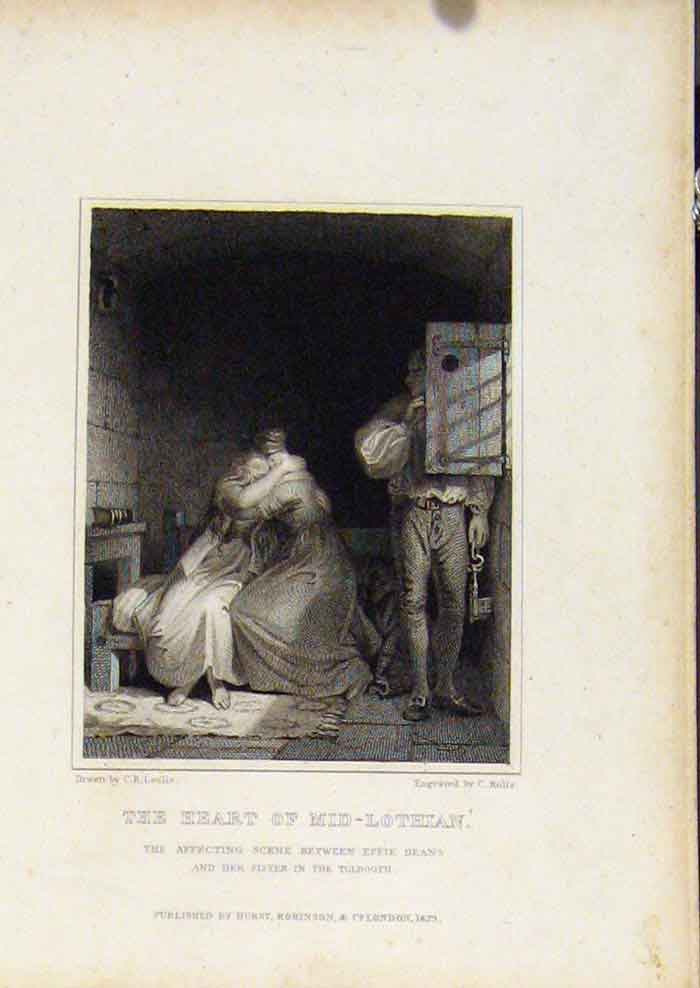 Original Old Antique Print From Waverly Novels By Walter Scott Heart Mid Lothian