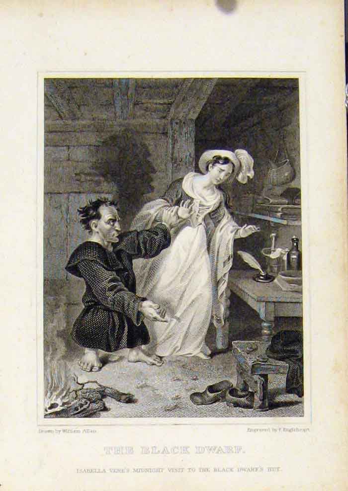 Original Old Antique Print From Waverly Novels By Walter Scott The Black Dwarf