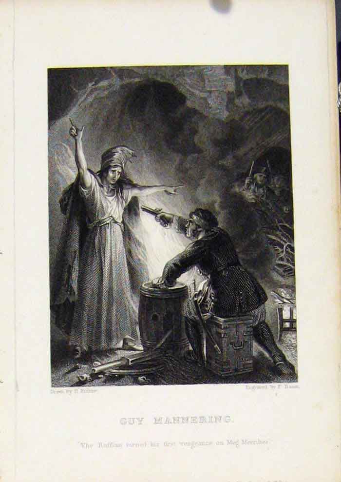 Old Antique Print From Waverly Novels By Walter Scott Guy Mannering Ref.2