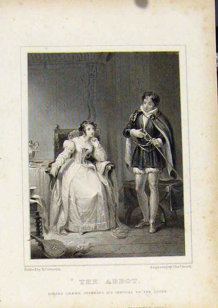 Original Old Antique Print Ref.154 Waverly Novels Walter Scott The Abbot