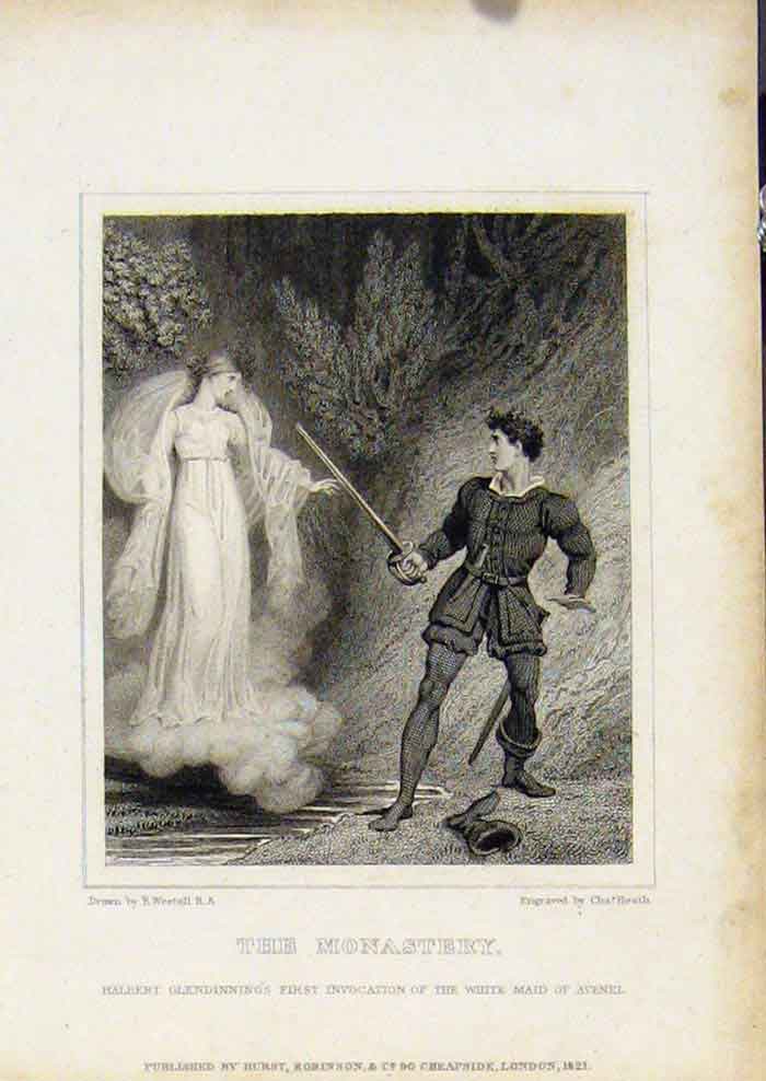Original Old Antique Print Ref.158 Waverly Novels Walter Scott The Monastery
