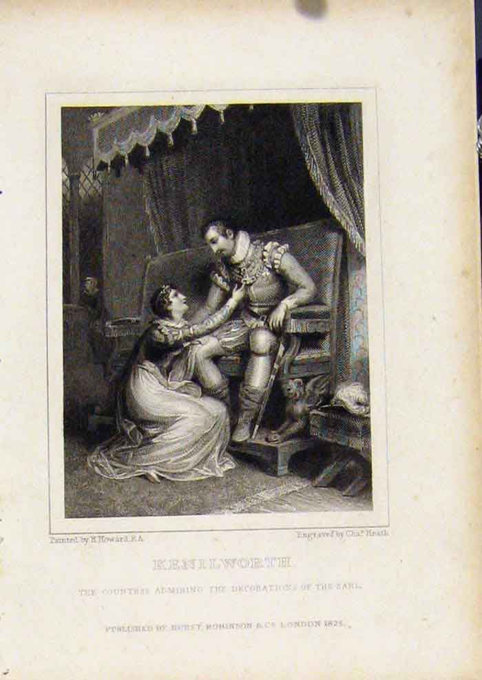 Original Old Antique Print Ref.161 Waverly Novels Walter Scott Kenilworth