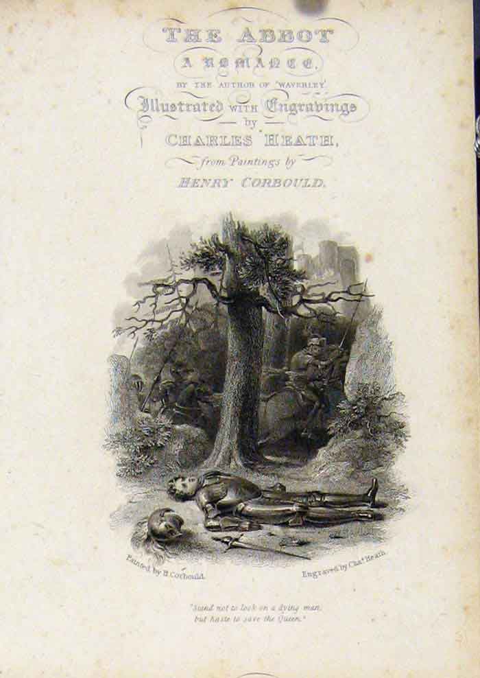 Antique Old Print From Waverly Novels By Walter Scott Frontispiece The Abbot