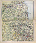 Old Antique Print Philips Atlas Map England C1890 Tyne Ports Black Countr 19th
