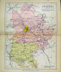Original Old Antique Print Philips Handy Atlas Map England C1890 Bedford 19th