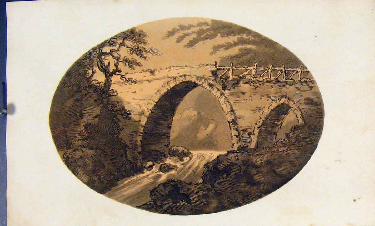 Original Old Antique Print Bridge At Hawick Highlands Scotland Sepia 1808 19th