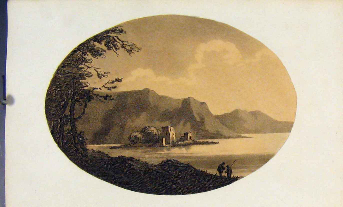 Original Old Antique Print Sepia Scotland Loch Leven Highlands Scotland